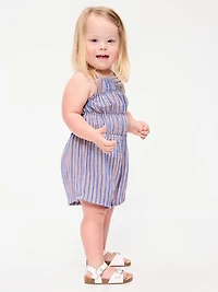 Sleeveless Double-Weave Smocked Romper for Toddler Girls
