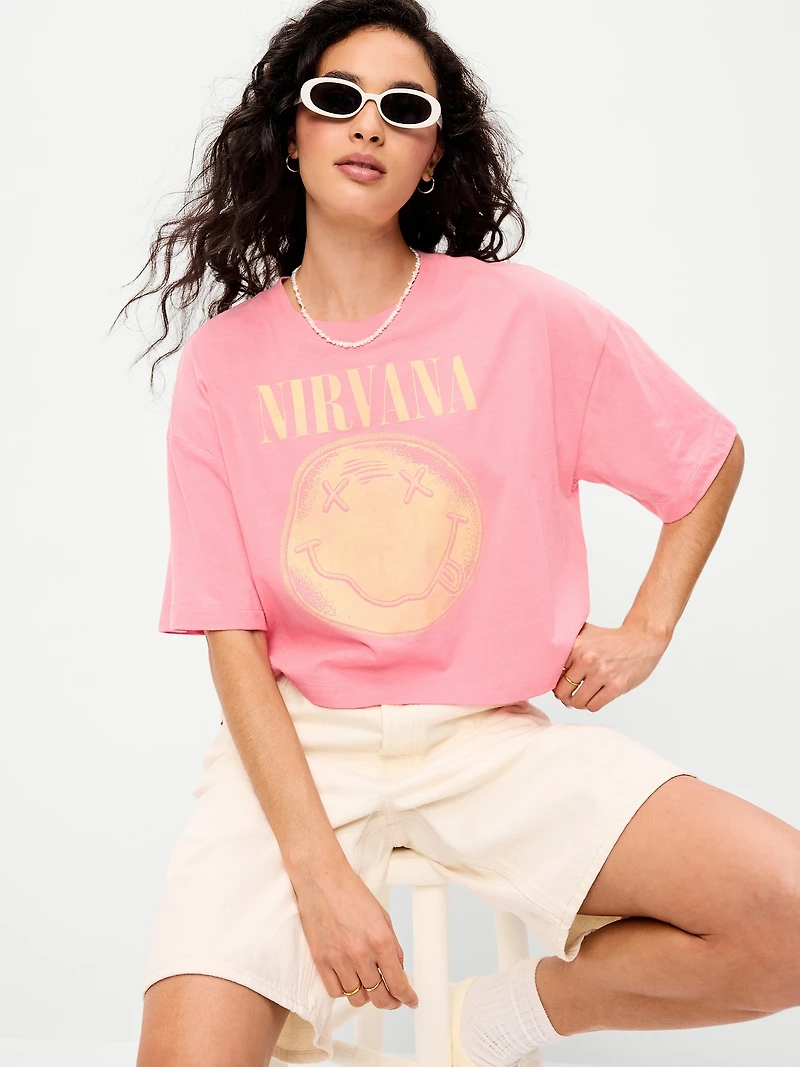 Nirvana™ Crew-Neck Oversized Crop T-Shirt