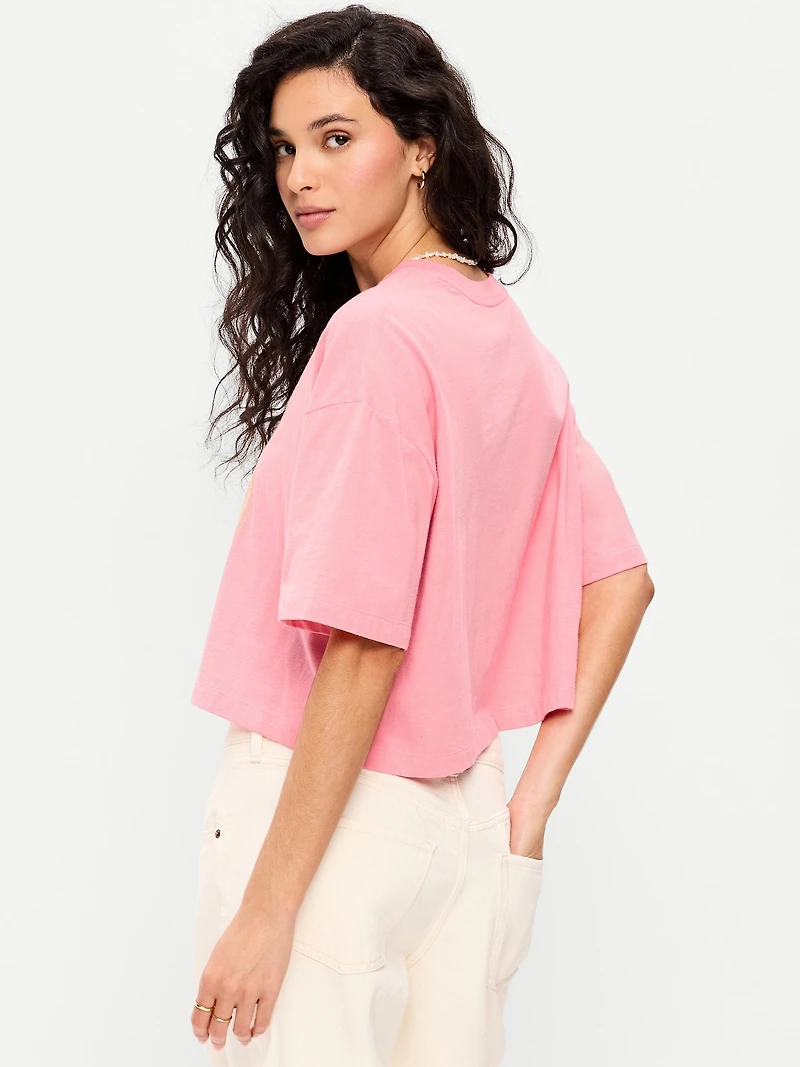 Crew-Neck Oversized Crop Graphic T-Shirt