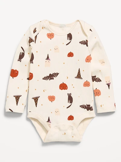 Printed Long-Sleeve Ribbed Bodysuit for Baby