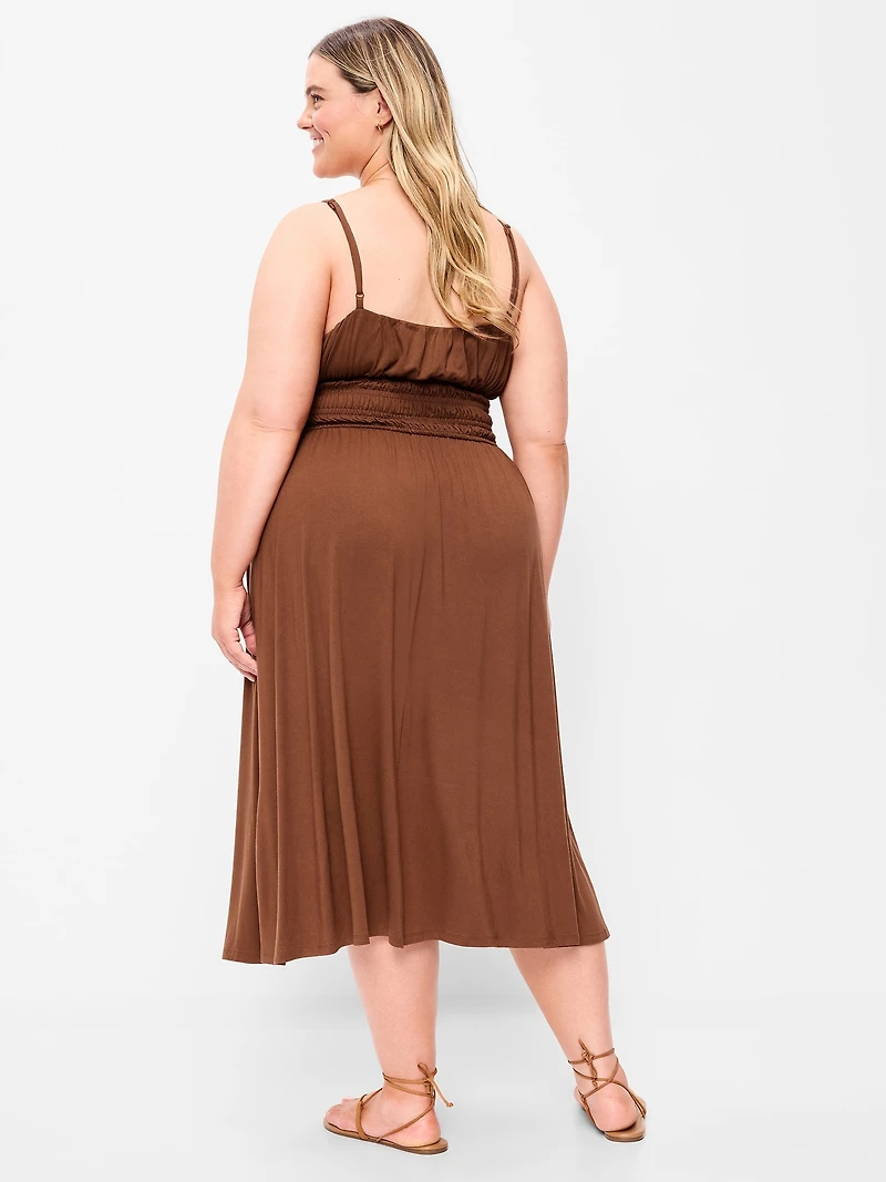 Fit & Flare Jersey Smocked-Waist Midi Dress