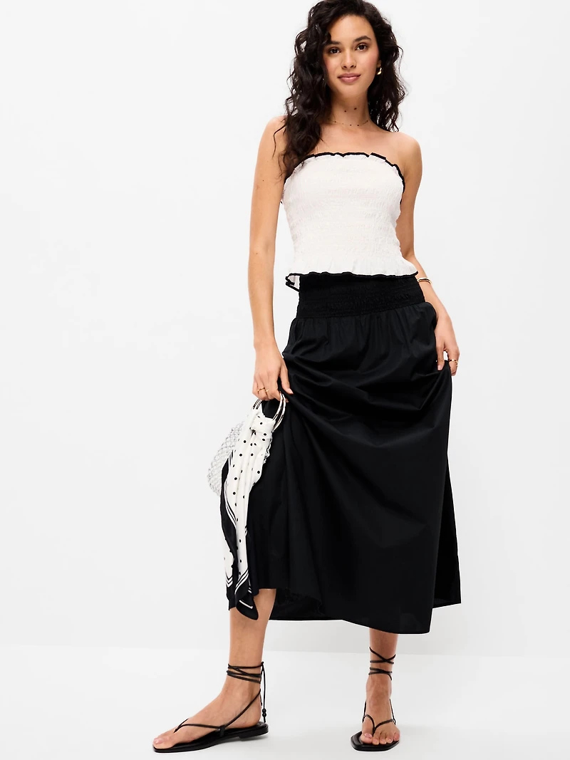 Twill Smocked-Waist Maxi Skirt