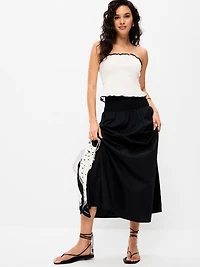 Twill Smocked-Waist Maxi Skirt
