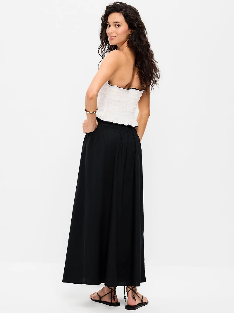 Twill Smocked-Waist Maxi Skirt