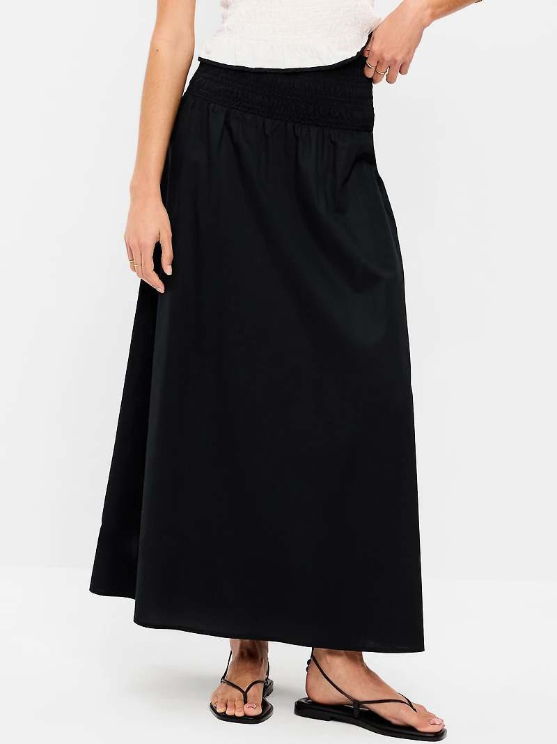 Twill Smocked-Waist Maxi Skirt