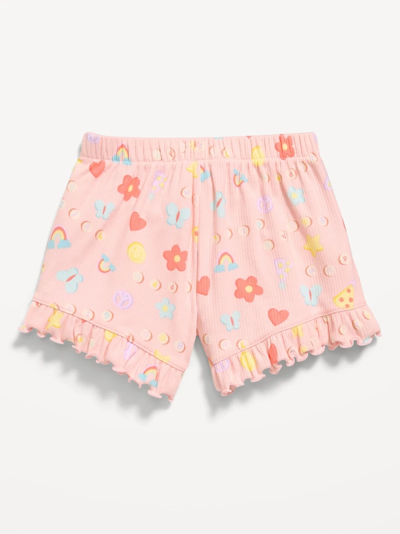 Printed Ribbed Ruffled Shorts for Toddler Girls