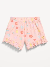 Printed Ribbed Ruffled Shorts for Toddler Girls