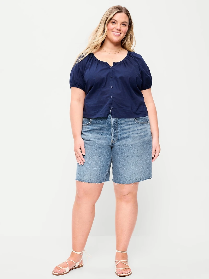 Mid-Rise Baggy Jean Cut-Off Shorts -- 9-inch inseam