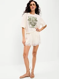 Crew-Neck Oversized Crop Graphic T-Shirt