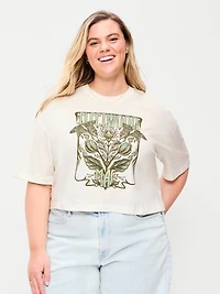 Crew-Neck Oversized Crop Graphic T-Shirt
