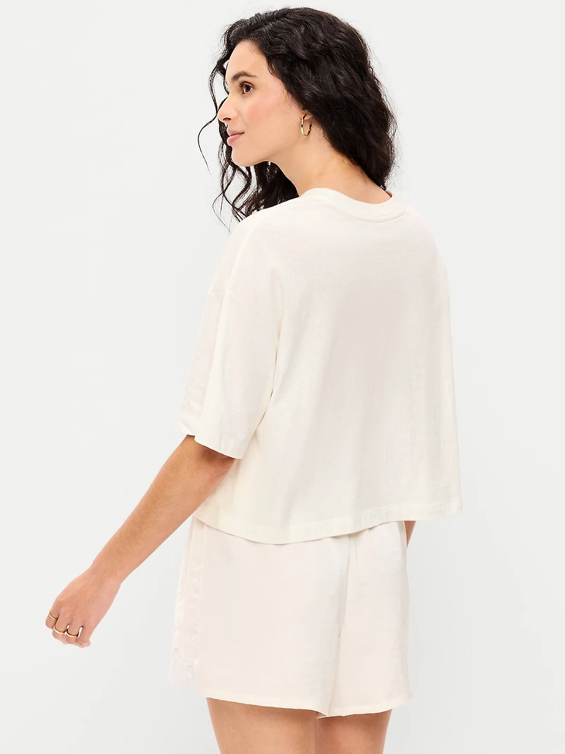 Crew-Neck Oversized Crop Graphic T-Shirt