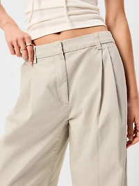 Mid-Rise Twill Barrel-Leg Pants