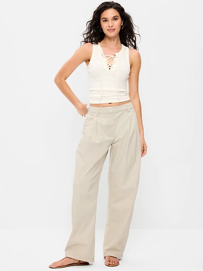 Mid-Rise Twill Barrel-Leg Pants
