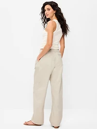 Mid-Rise Twill Barrel-Leg Pants