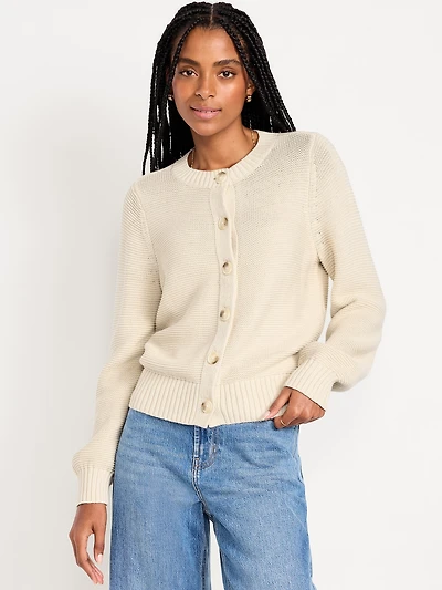 Seaside Cotton Garter-Knit Cardigan Sweater