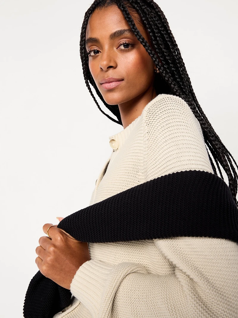 Seaside Cotton Garter-Knit Cardigan Sweater