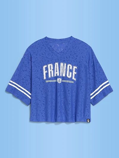 FIFA World Cup 26™ France Boxy Lace V-Neck T-Shirt for Women