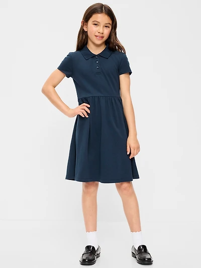 School Uniform Fit & Flare Pique Polo Dress for Girls