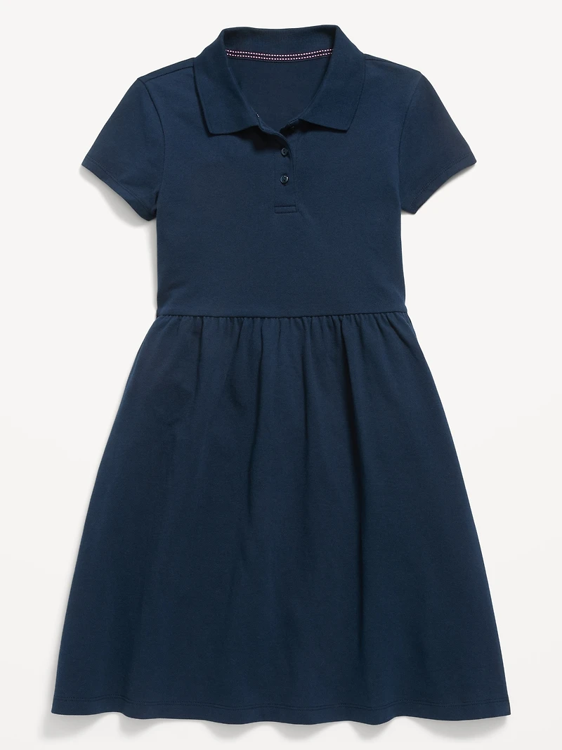 School Uniform Fit & Flare Pique Polo Dress for Girls