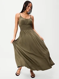 Fit & Flare Jersey Smocked-Waist Midi Dress