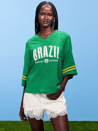 FIFA World Cup 26™ Brazil Boxy Lace V-Neck T-Shirt for Women