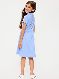 School Uniform Fit and Flare Pique Polo Dress for Girls