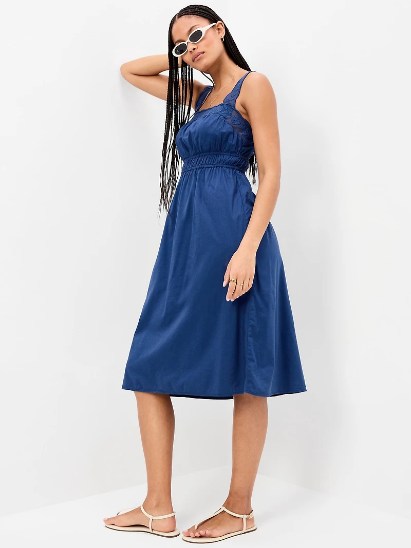 Fit & Flare Smocked-Waist Midi Dress