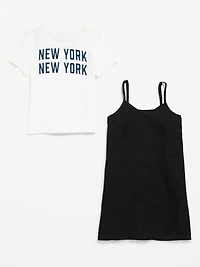 Short-Sleeve Graphic T-Shirt and Dress Set for Girls