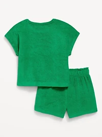 Short-Sleeve Terry Top and Shorts Set for Toddler Girls