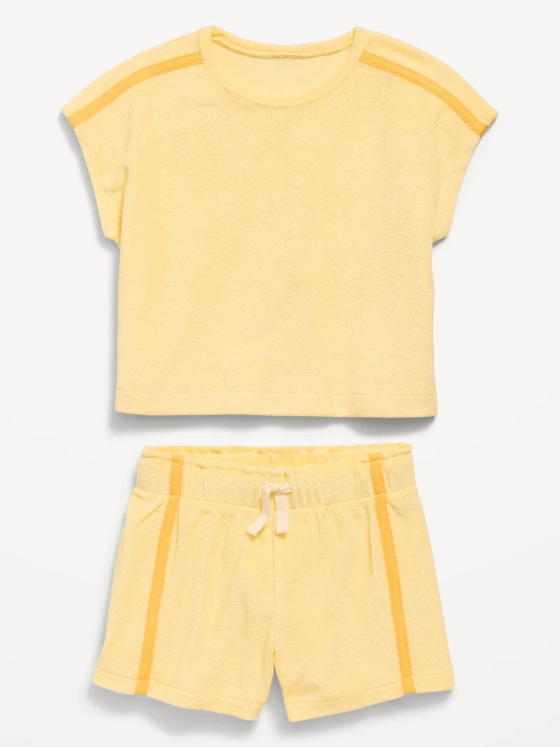 Short-Sleeve Terry Top and Shorts Set for Toddler Girls