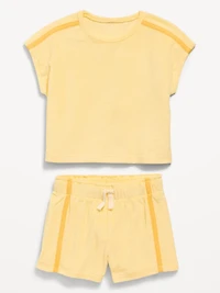 Short-Sleeve Terry Top and Shorts Set for Toddler Girls