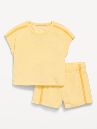 Short-Sleeve Terry Top and Shorts Set for Toddler Girls