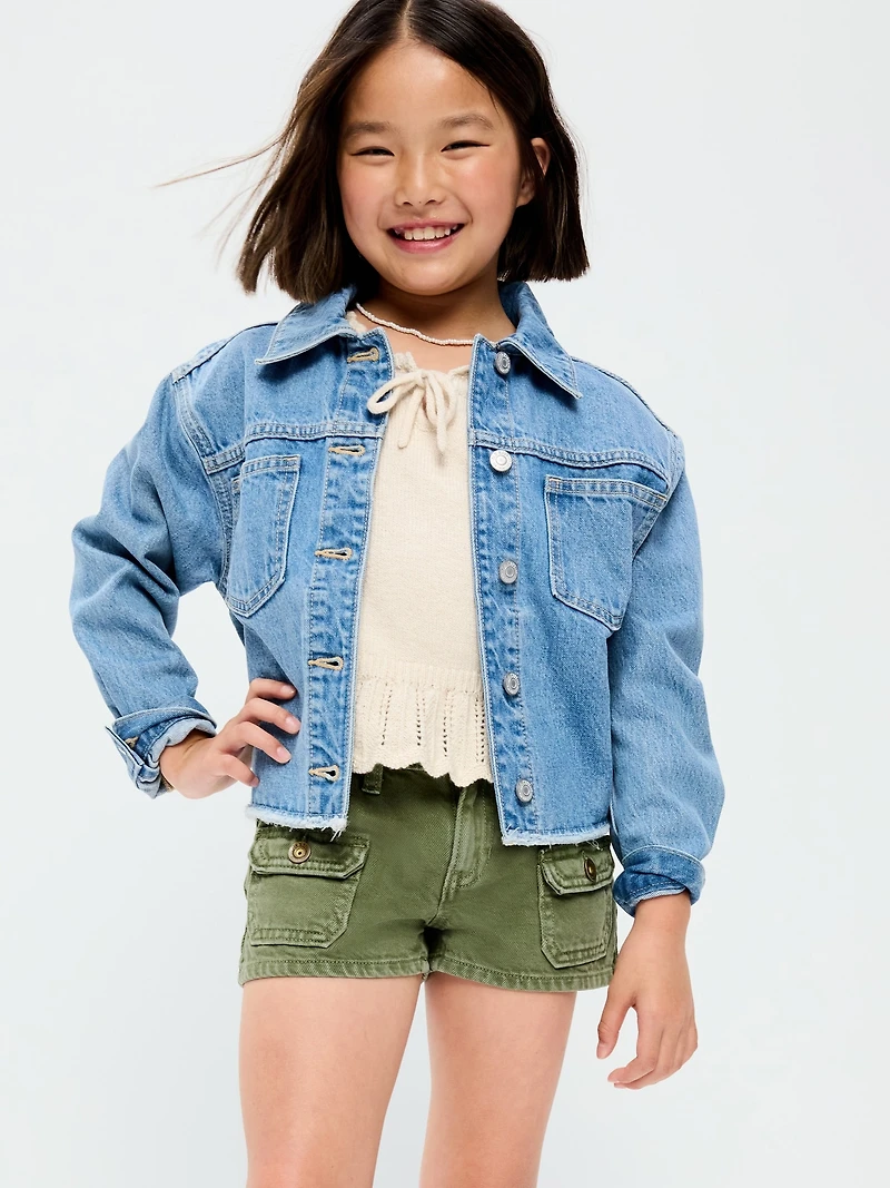 Low-Rise Utility Jean Shorts for Girls