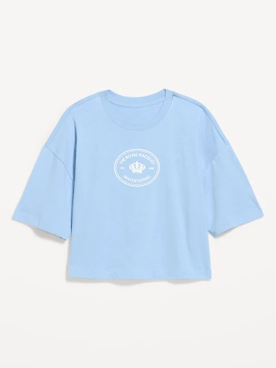 Vintage Crew-Neck Oversized Crop Graphic T-Shirt