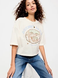 Crew-Neck Oversized Crop Graphic T-Shirt