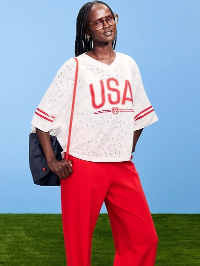 FIFA World Cup 26™ USA Boxy Lace V-Neck T-Shirt for Women