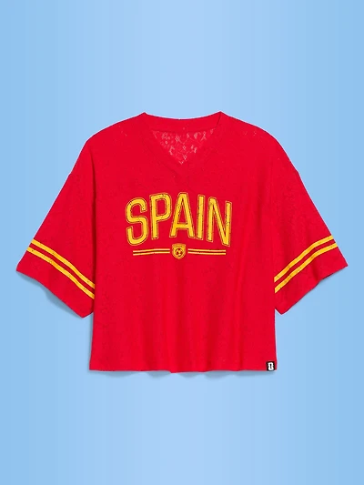 FIFA World Cup 26™ Spain Boxy Lace V-Neck T-Shirt for Women