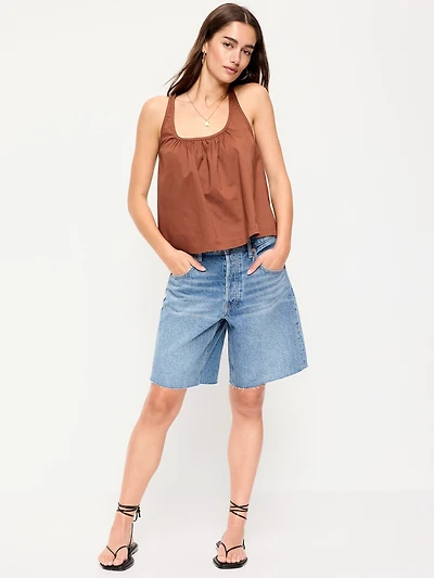 Mid-Rise Baggy Jean Cut-Off Shorts -- 9-inch inseam