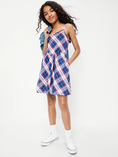 Sleeveless Fit and Flare Plaid Dress for Girls
