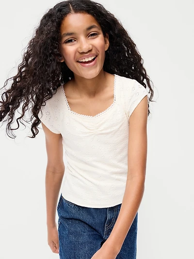 Short-Sleeve Eyelet-Knit Top for Girls