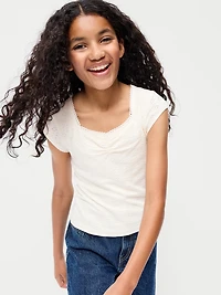 Short-Sleeve Eyelet-Knit Top for Girls