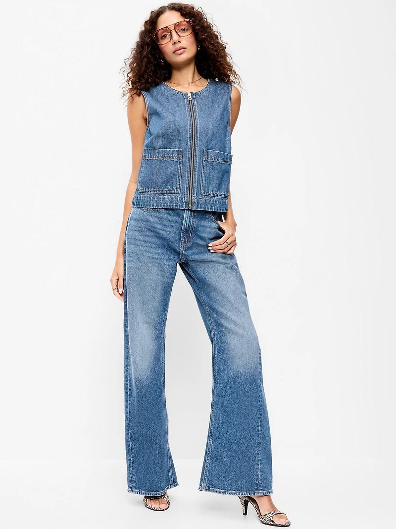 Zip-Front Denim Utility Vest