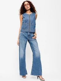 Zip-Front Denim Utility Vest