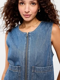 Zip-Front Denim Utility Vest