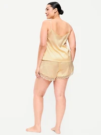 Satin Lace-Trim Pajama Tank and Shorts Set