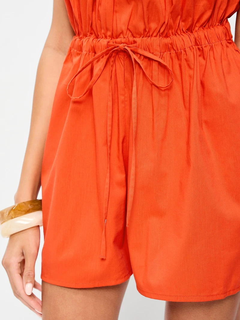 Eyelet Tie-Strap Romper