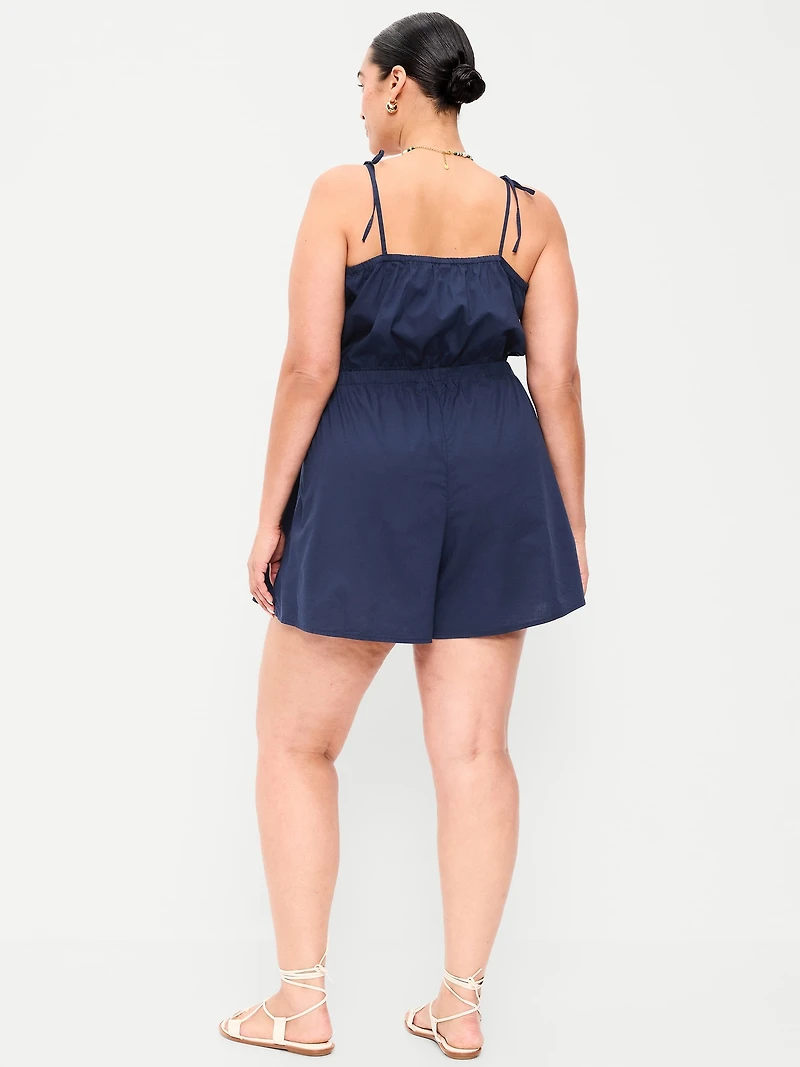 Eyelet Tie-Strap Romper