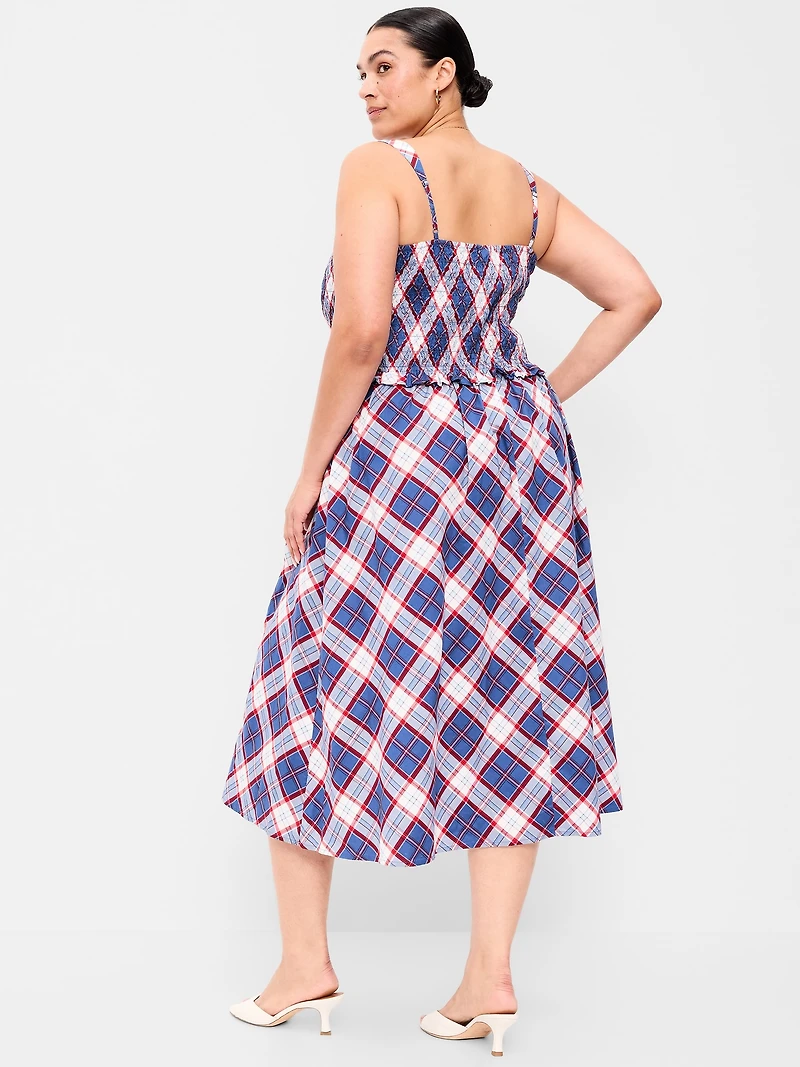Fit & Flare Smocked-Bodice Midi Dress