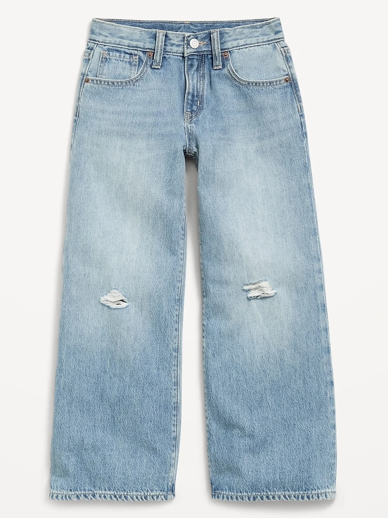Mid-Rise Ripped Super Baggy Wide-Leg Jeans for Girls