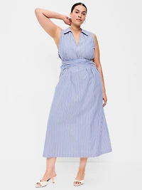 Sleeveless Wrap-Waist Midi Shirt Dress